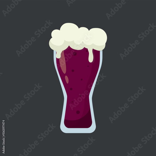 Glass of fresh dark foamy beer - Vector illustration
