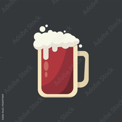 Large mug of fresh dark foamy beer - Vector illustration