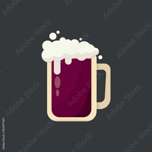 Large mug of fresh dark foamy beer - Vector illustration