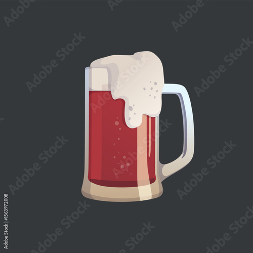 Large mug of fresh dark foamy beer - Vector illustration