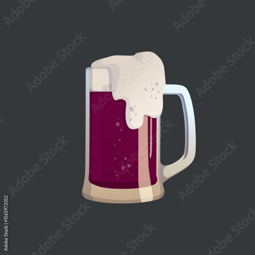 Large mug of fresh dark foamy beer - Vector illustration