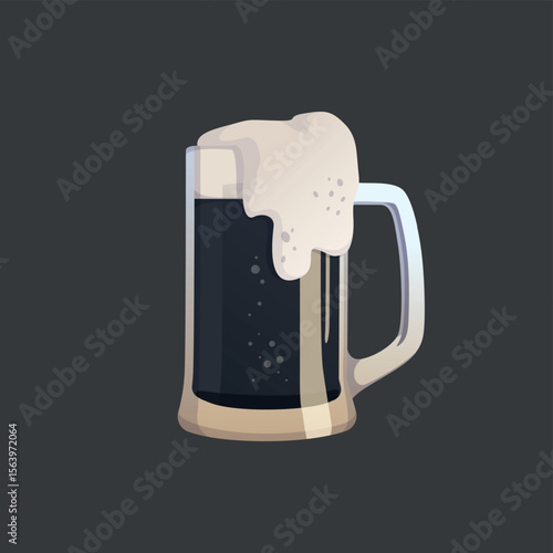 Large mug of fresh dark foamy beer - Vector illustration