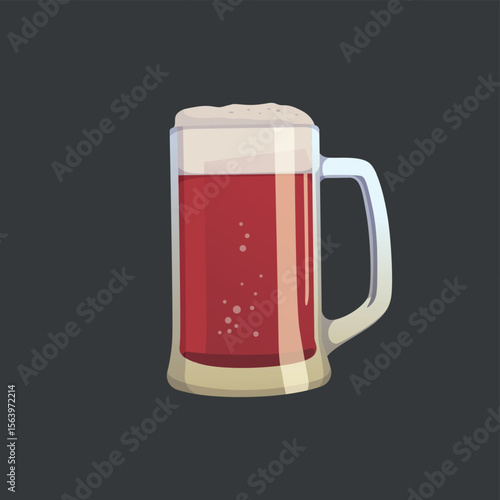 Large mug of fresh dark foamy beer - Vector illustration
