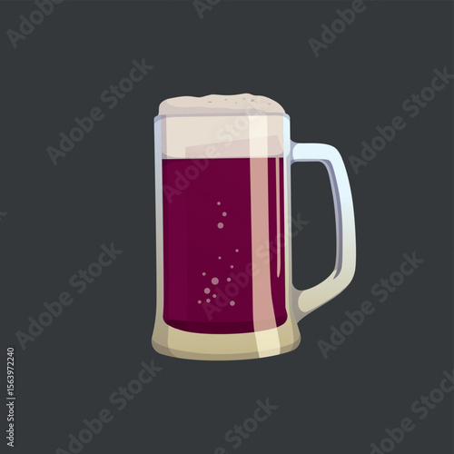 Large mug of fresh dark foamy beer - Vector illustration
