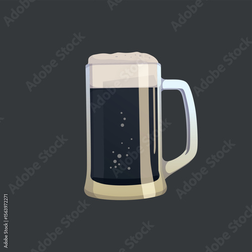 Large mug of fresh dark foamy beer - Vector illustration