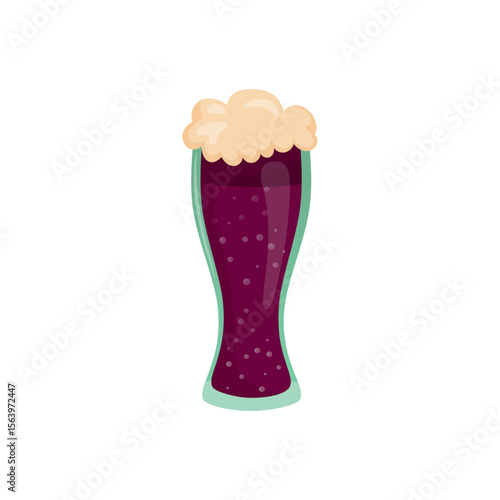 Glass of fresh dark foamy beer - Vector illustration
