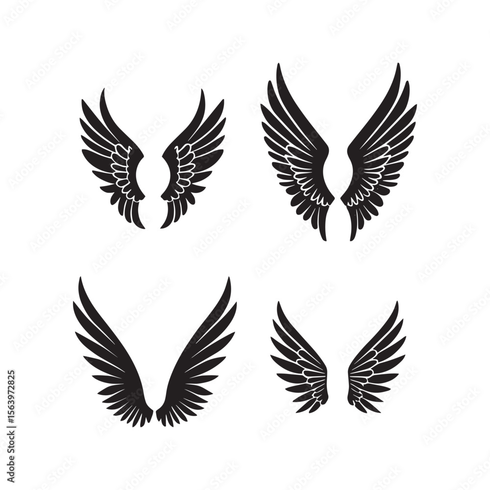 A powerful set of black bird wings, a majestic eagle silhouette vector illustration for tattoo design or symbol of freedom A powerful set of black bird wings, a majestic eagle silhouette vector illustration for tattoo design or symbol of freedom