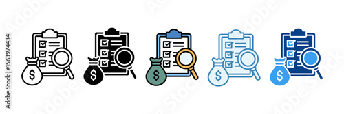Budget Review  Icon Set Multiple Style Collection