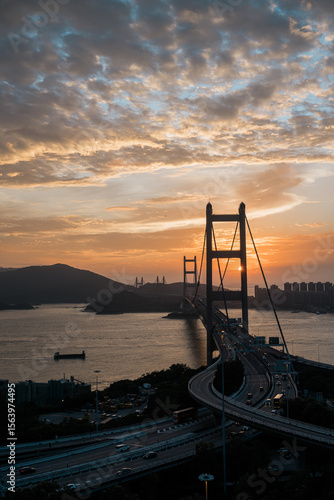 October, 2024, Hong Kong PRC - Tsing Ma Bridge - longest suspension bridge