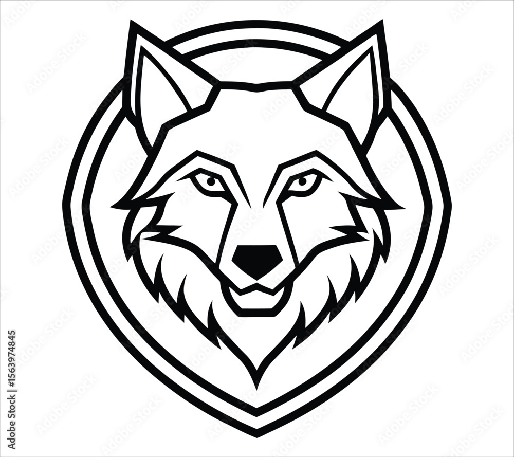 Obraz premium Minimalist Wolf Head Logo – Stylised Front-Facing Vector