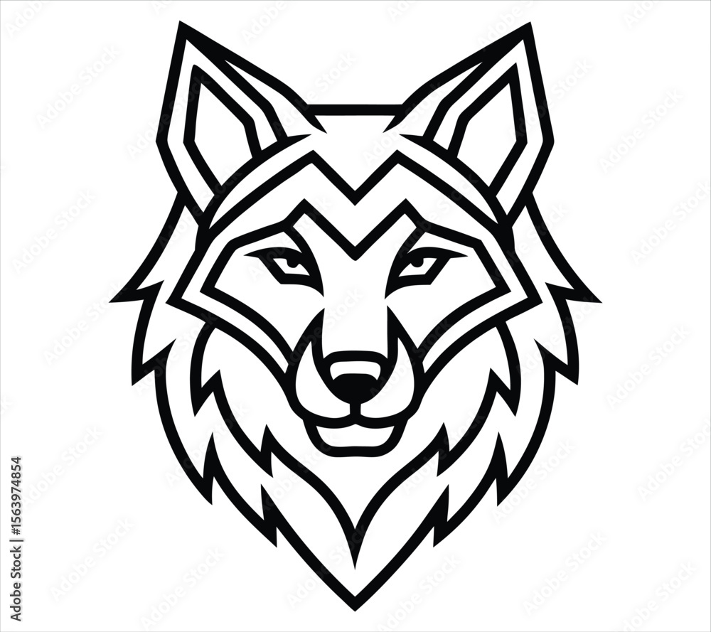 Fototapeta premium Front-Facing Wolf Head Vector – Minimal Stylised Emblem