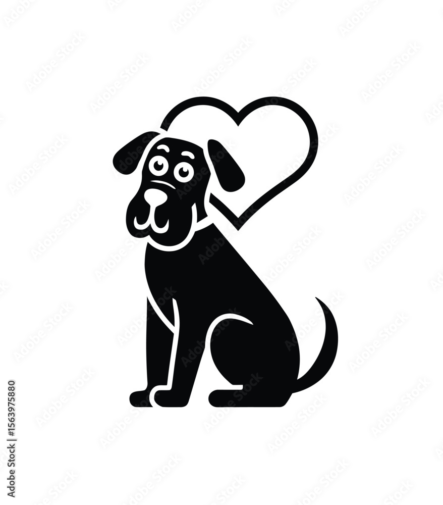 Fototapeta premium Dog love Icon in black color with white background.