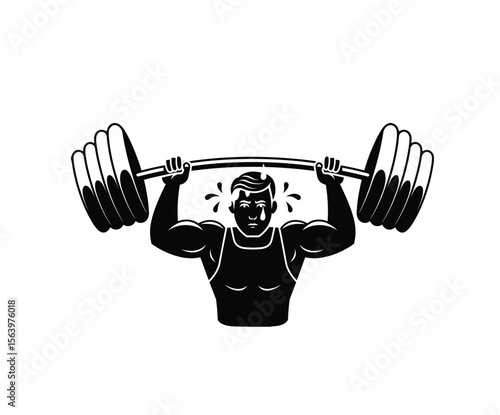 Man doing weightlifting vector in black color with white background.