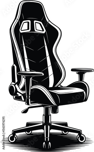 Gaming Chair Silhouette, Ergonomic Office Seat Vector Illustration.