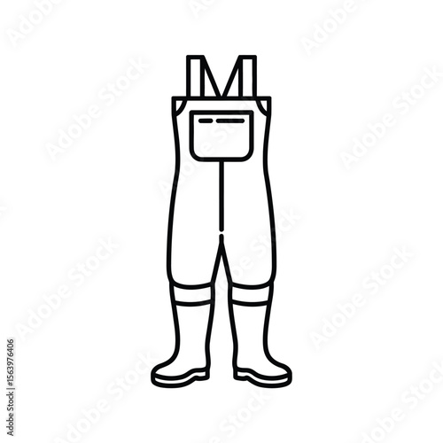 Line art illustration of fishing waders with a bib and suspenders