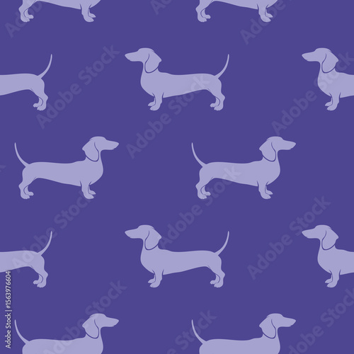Seamless dachshund silhouette pattern in purple, ideal for playful textile and decor design