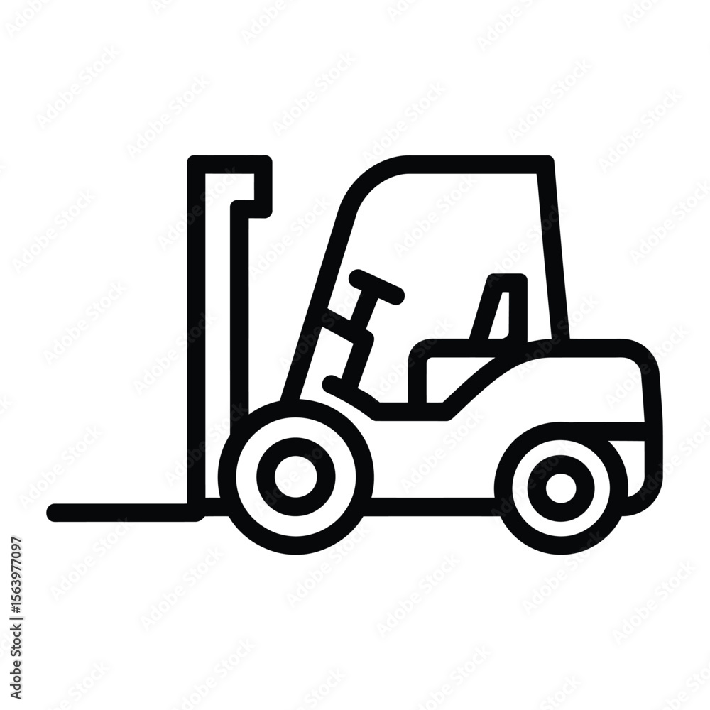Simple black outline icon of a forklift truck on a white background Simple black outline icon of a forklift truck on a white background