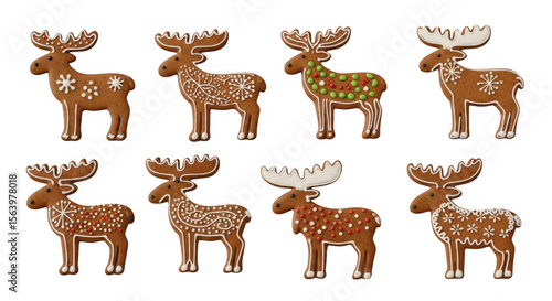 Deliciously Festive Gingerbread Moose Cookies Perfect for Holiday Celebrations and Family Gatherings, isolated on a transparent background