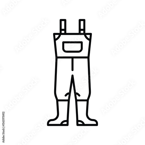 Simple outline icon of fishing waders with boots and suspenders