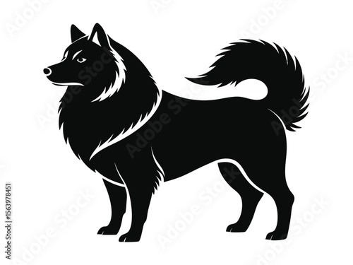 American Eskimo Dog dog silhouette vector illustration, pet clipart, black and white animal shape