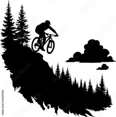 Mountain Biker on Cliff Silhouette vector graphics bundle