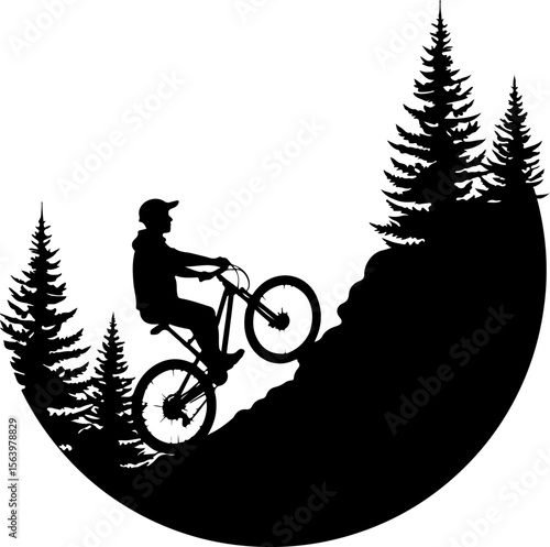 Mountain Biker on Cliff Silhouette vector graphics bundle