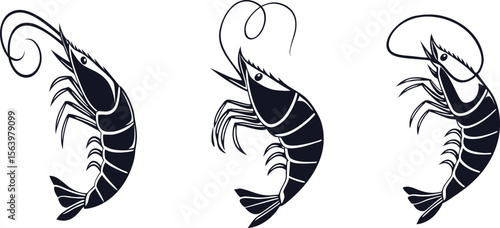 Shrimp Silhouette Vector Set - Seafood, Crustacean, and Ocean Life Icons