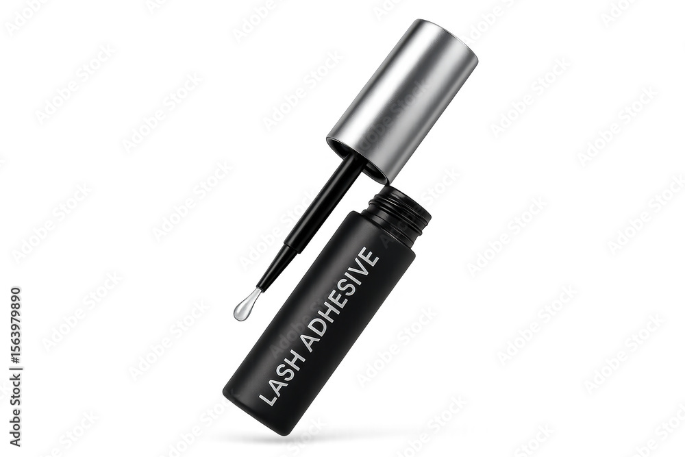 Obraz premium Black lash adhesive bottle and applicator isolated on transparent background