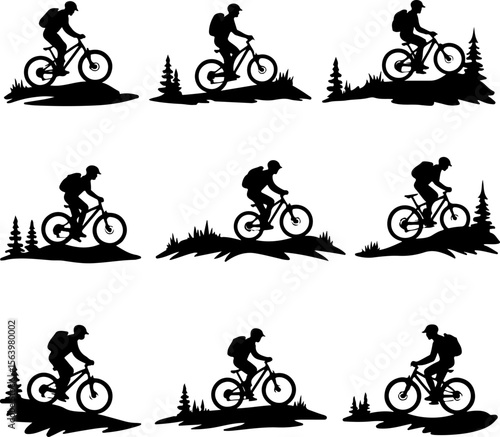 Mountain Biker on Cliff Silhouette vector graphics bundle