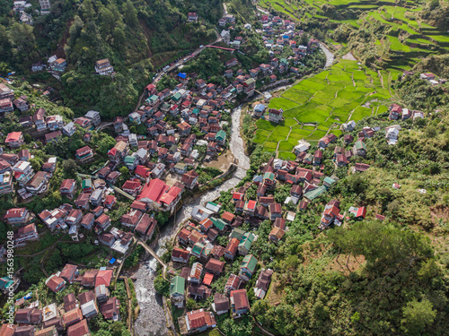 Aerial view of Barlig municipal houses, Mountain Province, Philippines 