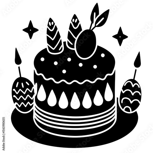 Easter Cake Icon Holiday Symbols, Cross, Bunny, Egg, and Church Graphics