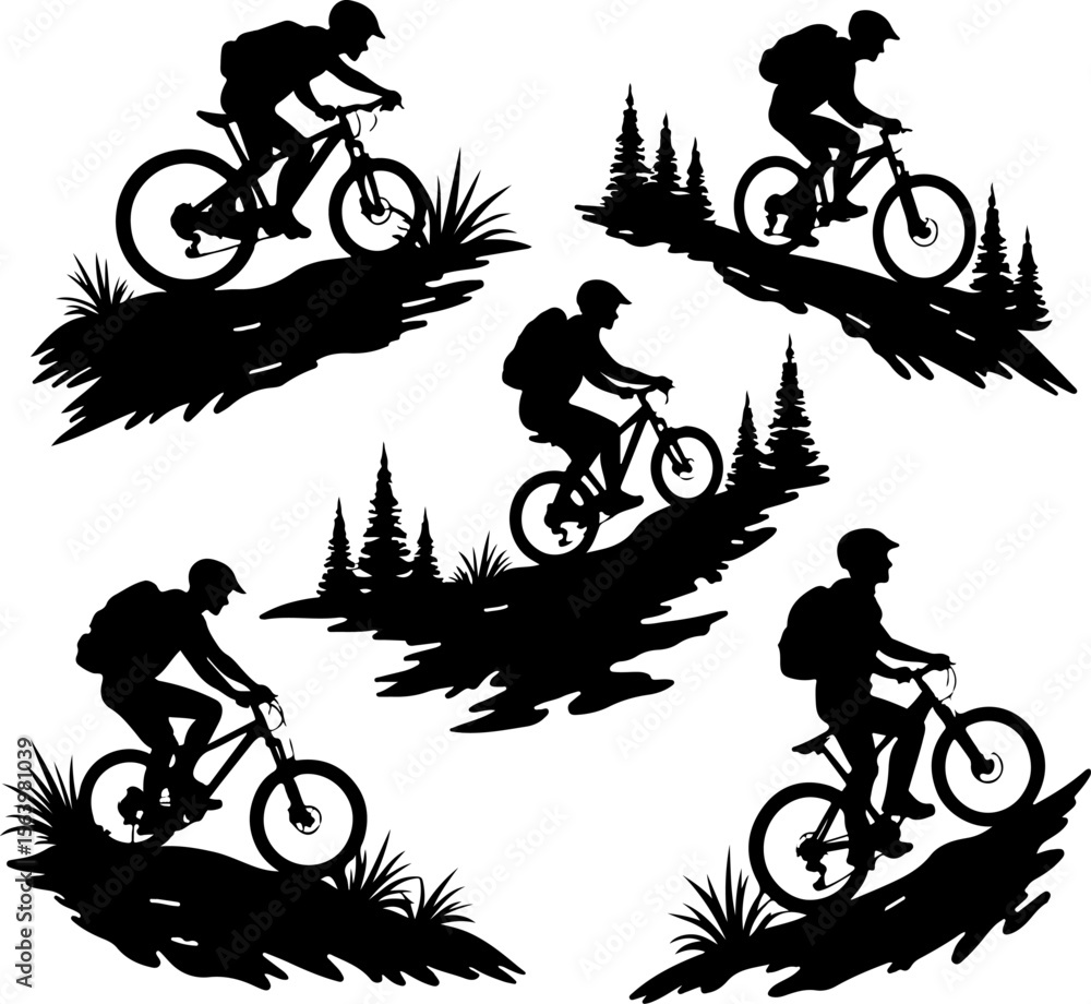 Fototapeta premium Mountain Biker on Cliff Silhouette vector graphics bundle