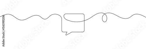 Continuous one line drawing of two speech bubbles with modern minimalist style on white background in black ink . EPS 10 .