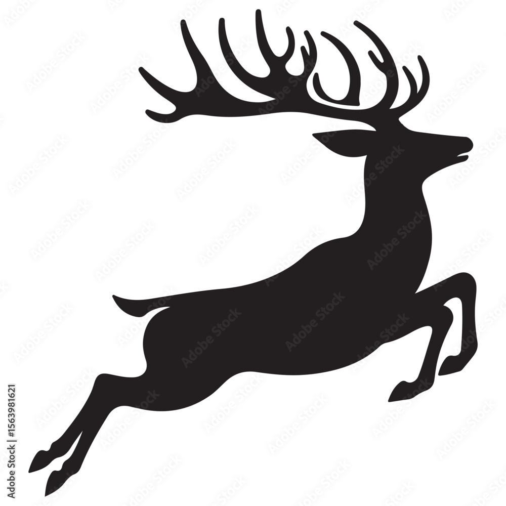 Fototapeta premium Beautiful jumping deer silhouette black color vector illustration