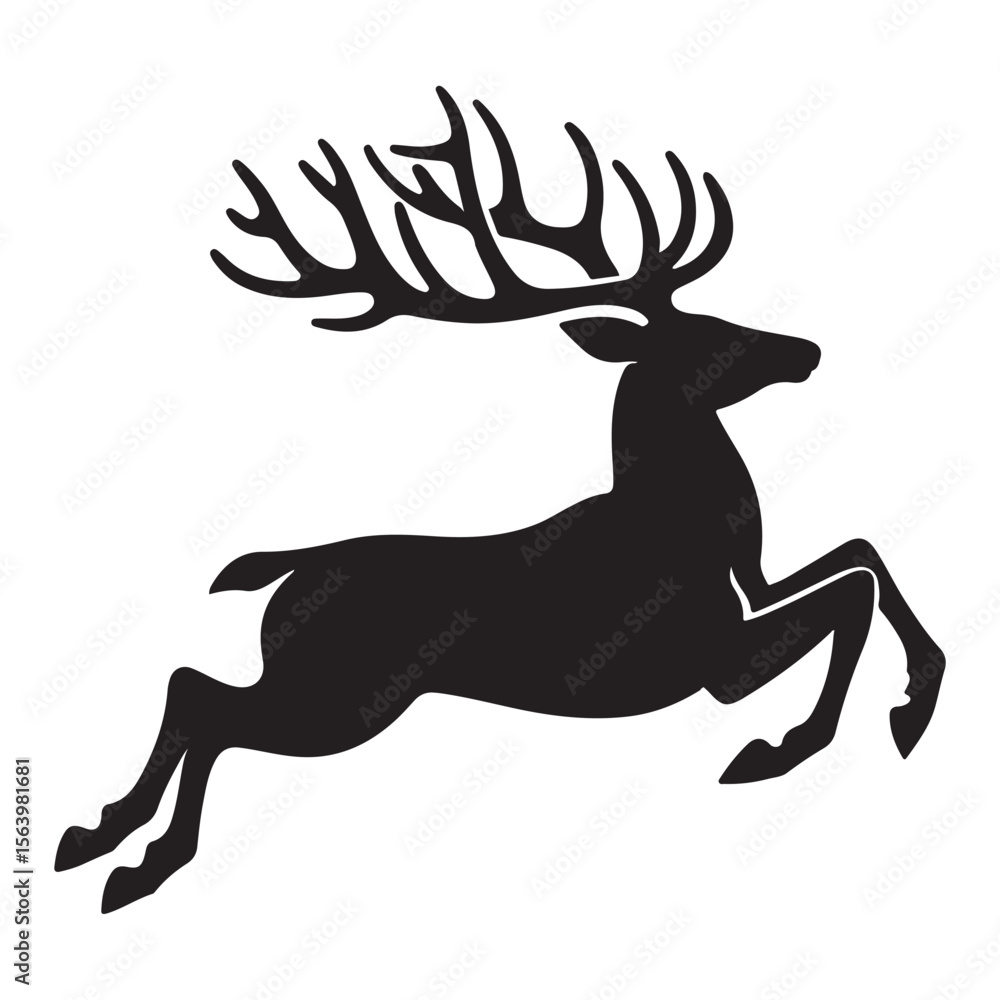 Fototapeta premium Beautiful jumping deer silhouette black color vector illustration