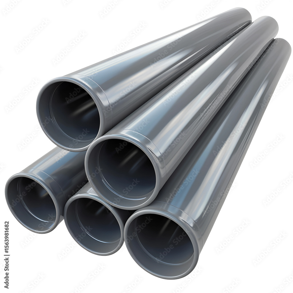 Fototapeta premium Stack of Sleek Metallic Pipes: Industrial Strength, Modern Design, Clean Background.