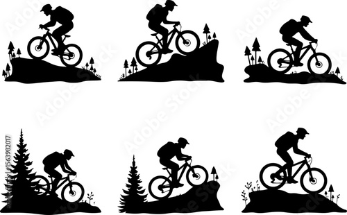 Mountain Biker on Cliff Silhouette vector graphics bundle