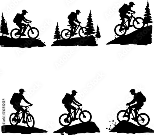 Mountain Biker on Cliff Silhouette vector graphics bundle