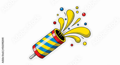 Flat Graphic Party Popper Explosion on Gray Background