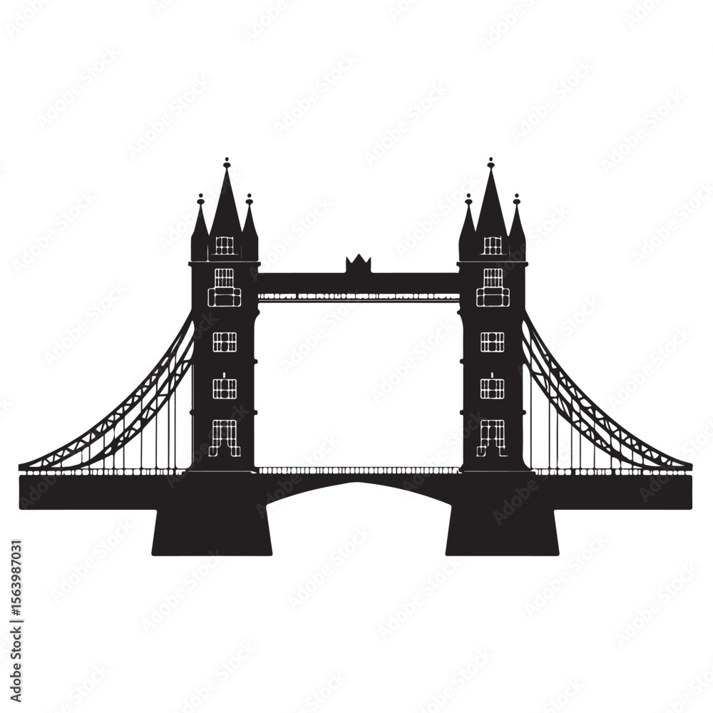 Obraz premium Iconic Tower Bridge of London silhouette, Illustration Isolated On White Background, tower bridge icon, simple silhouette illustration of tower bridge