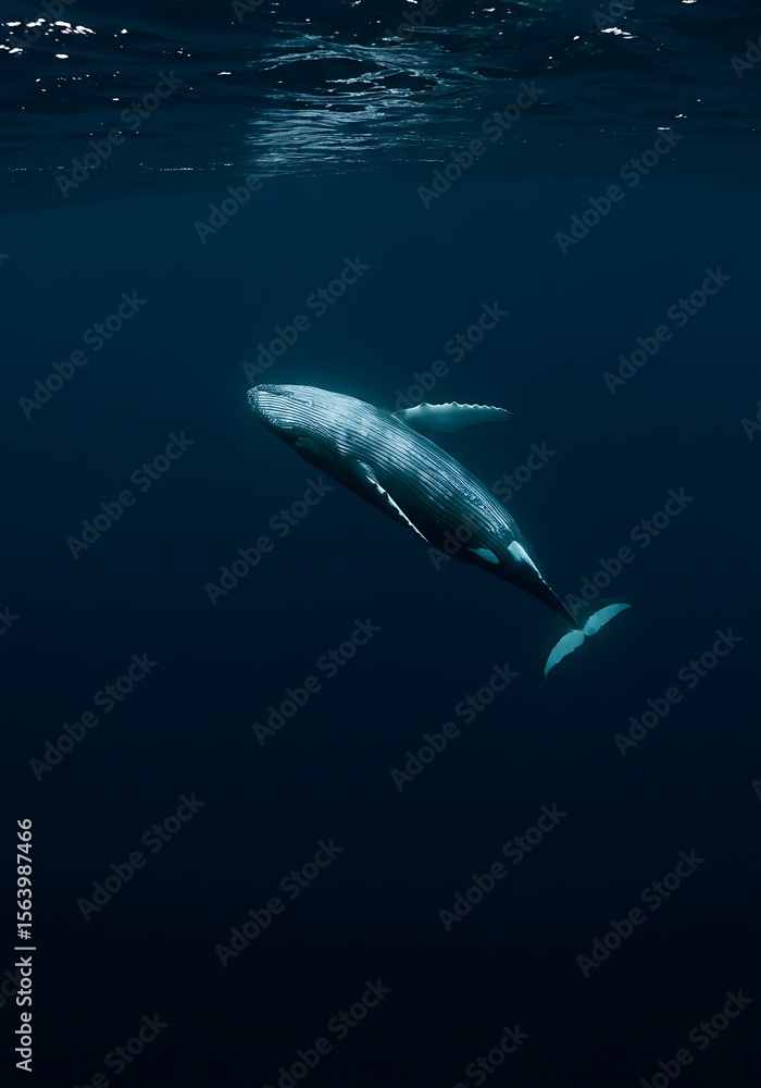 Fototapeta premium Whale Seen from Below in Open Deep Sea