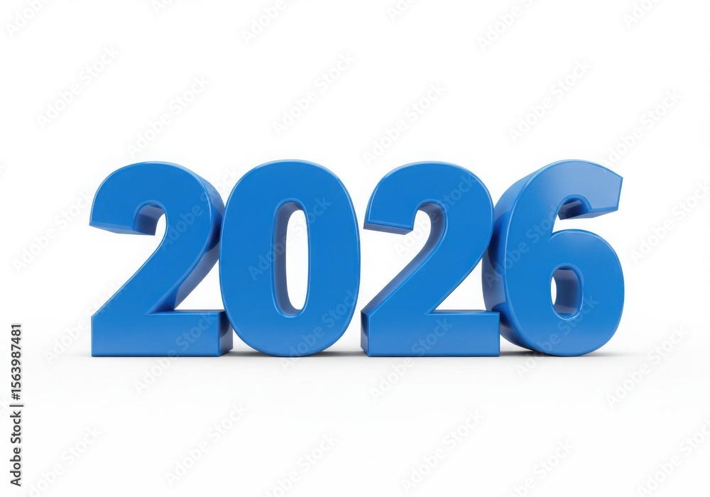 Bold blue 3d numbers representing the year twenty twenty six Bold blue 3d numbers representing the year twenty twenty six