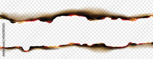 Burnt torn paper edges isolated on transparent background. Ideal for photo overlays, scrapbooking, vintage effects, fire damage textures, and design elements
