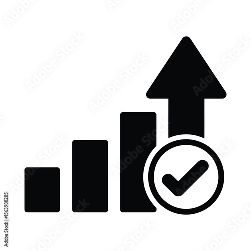 Black graphic of growth chart with upward arrow and checkmark