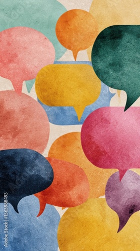 Colorful speech bubbles on textured background for communication and expression concepts in design projects
