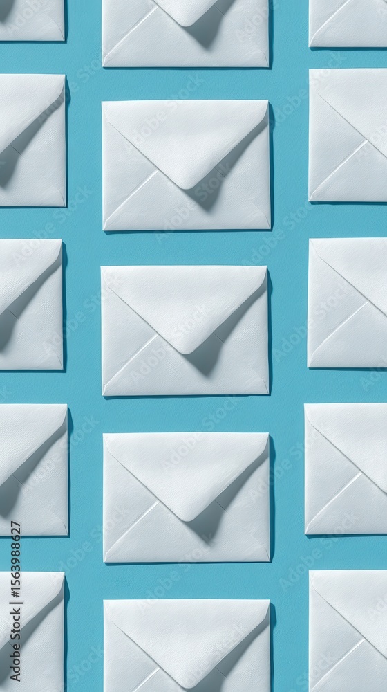 Aesthetic Flat Lay of White Envelopes Arranged on Bright Blue Background for Creative and Business Themes Aesthetic Flat Lay of White Envelopes Arranged on Bright Blue Background for Creative and Business Themes