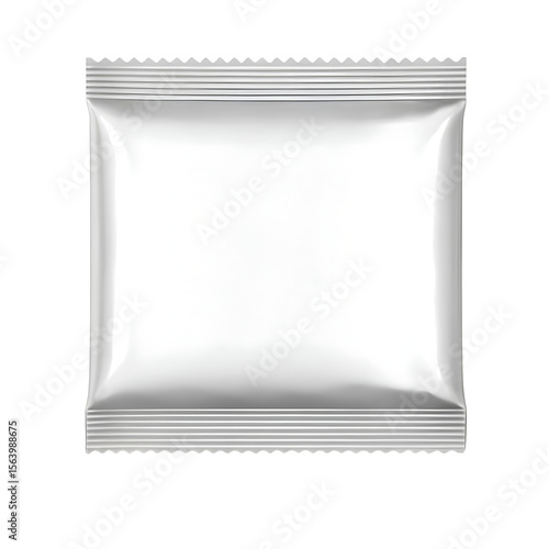 Blank silver foil snack packet with sealed edges isolated on transparent background