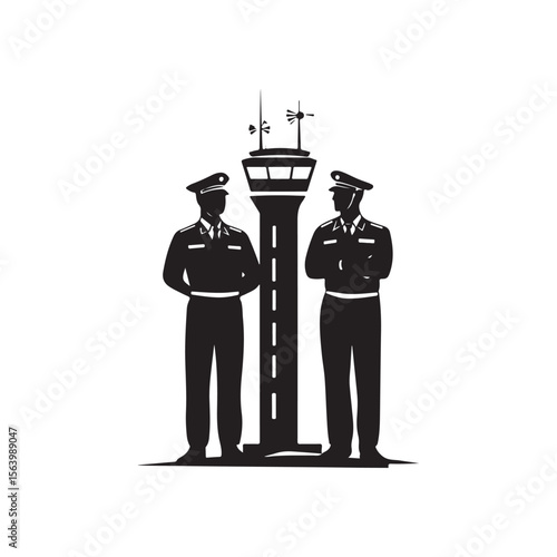 black security guards standing near control tower clip art preview