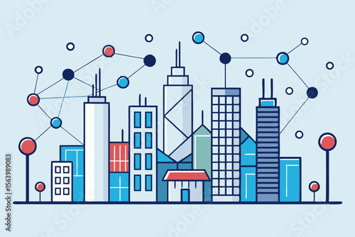mono line vector icon smart city skyline