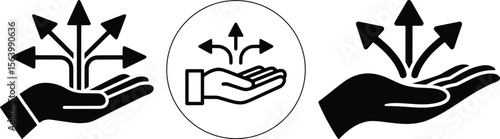 Hand Holding Arrows Icon Set, Direction, Choice, Growth, Opportunity Symbols.